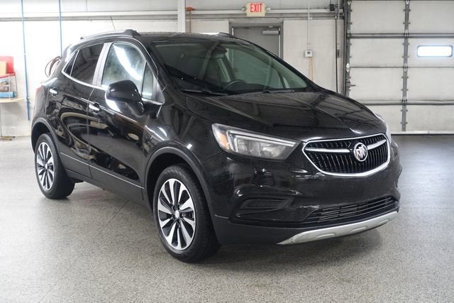 2022 Buick Encore Preferred in Ebony Twilight Metallic — front three-quarter view